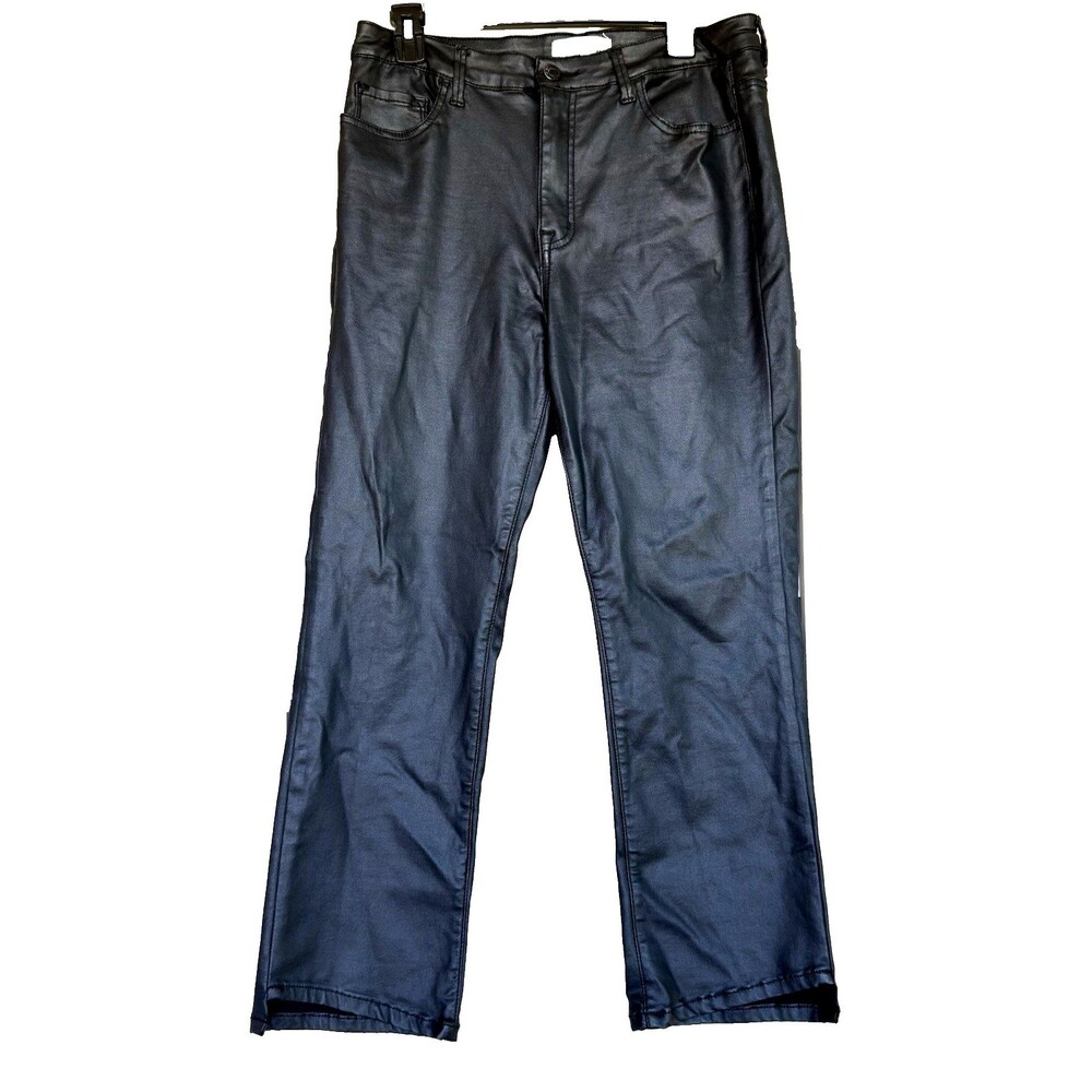 VERVET Coated Black Faux Leather Pants Womens 31 High Rise Split Hem Gothcore
